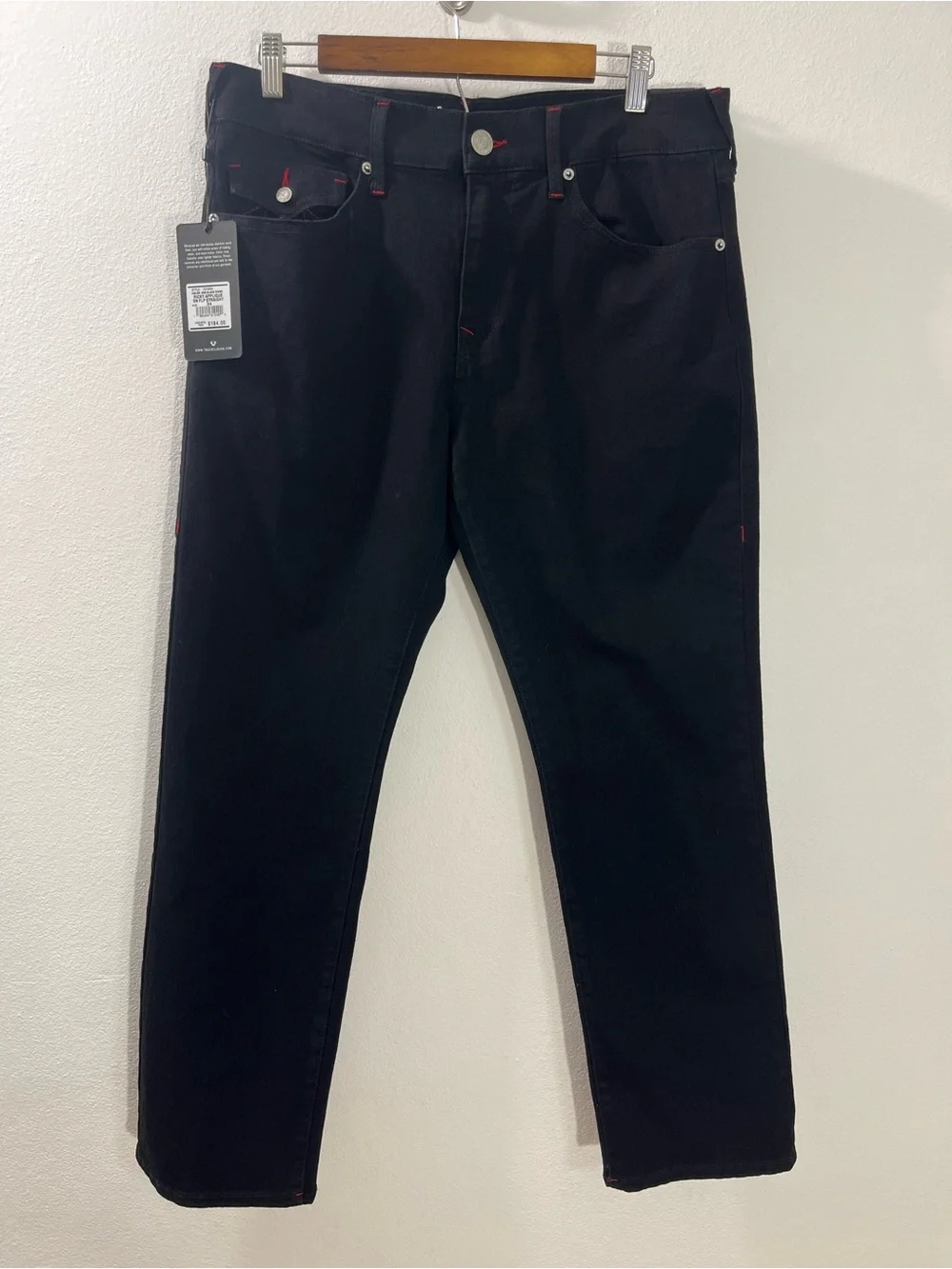 True Religion Ricky Applique SN Flap Straight “2SB Black Rinse” 34x30 #701564